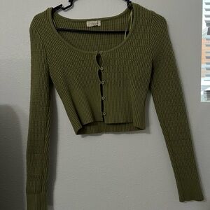 Princess Polly Olive Green Knit Button-Up Top